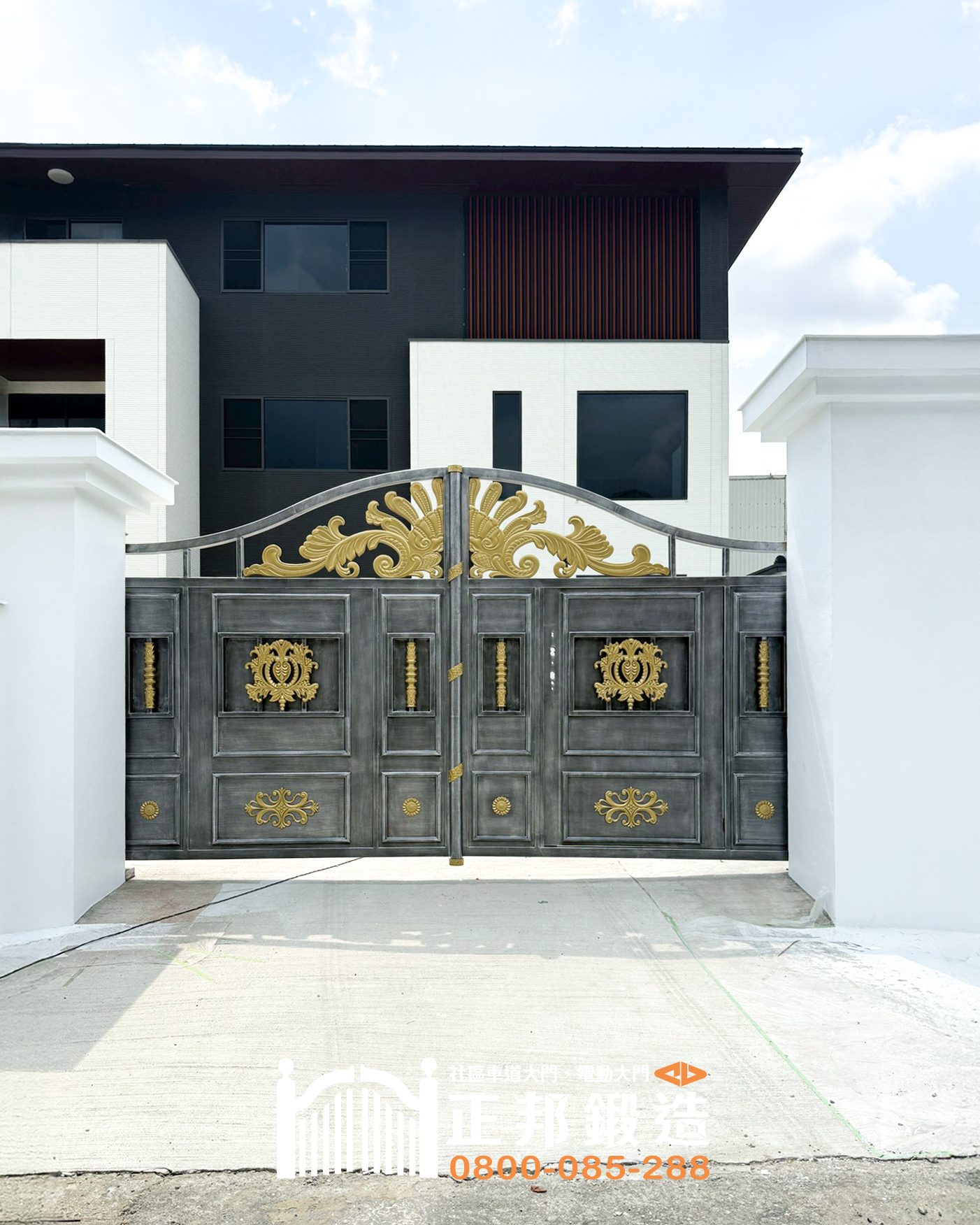 C9C-1106 雙開ST電動大門(含門中門)(酷銀色挑金3803) 台南 不銹鋼電動大門廠商 (6)