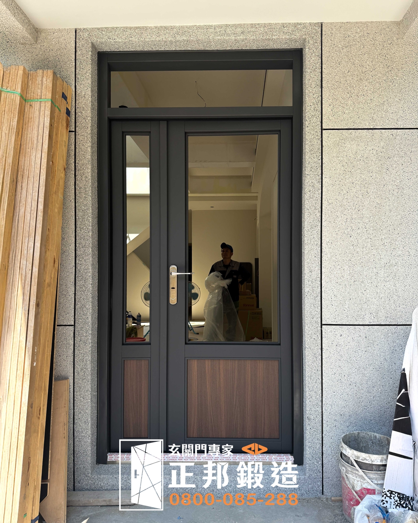 C9B-1102 (烤漆顏色FR-2910 木紋2508DG ) 日式玄關門設計 打造日系質感居家