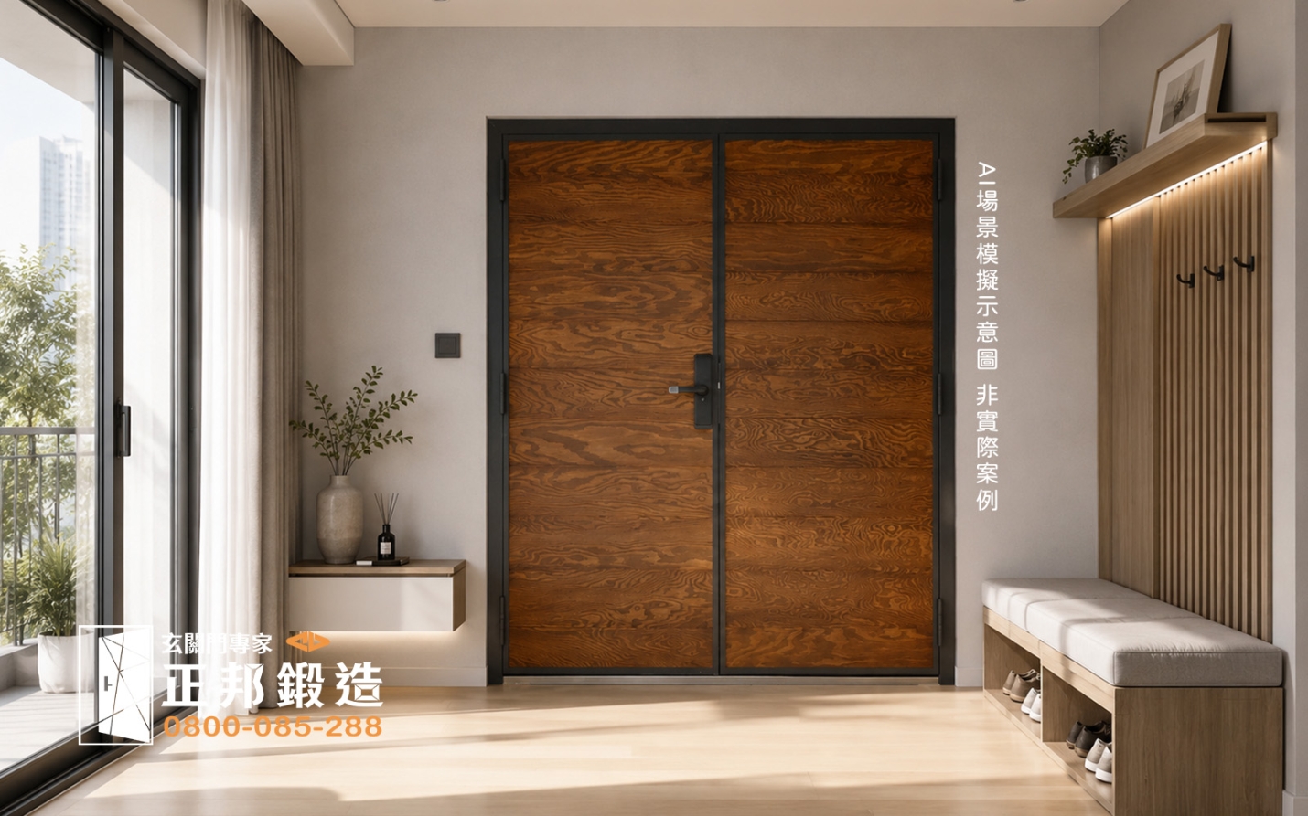 木製大門案例分享｜C9B-3004雙開木紋大門與現代住宅玄關設計