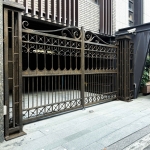 C9C-1094+大柱+欄杆(古典褐) 台北社區大門 社區中庭大門 (3)