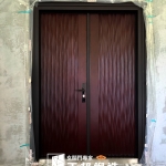 C9B-7011 (FR-8679YH02)宜蘭 波浪木紋大門 木雕門 雙開大門 (1)