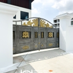 C9C-1106 雙開ST電動大門(含門中門)(酷銀色挑金3803) 台南 不銹鋼電動大門廠商 (5)