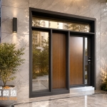 AI 模擬示意圖：正邦鍛造C9B-3019(木紋烤漆R41+寫真木紋2502烤FR-81255) 大理石牆面社區大樓設計