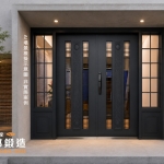 AI 模擬示意圖：正邦鍛造C9B-1084 (烤漆顏色FR-2910) 桃園門面包框 0970960683  日系精品飯店外觀，淺灰色水泥設計