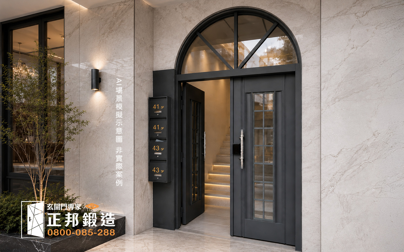 公寓一樓信箱鐵門更新示意圖_玻璃採光與金屬門框設計