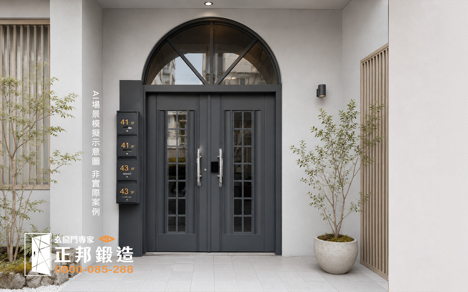 老公寓信箱大門更新示意圖_溫暖木紋色公共入口設計
