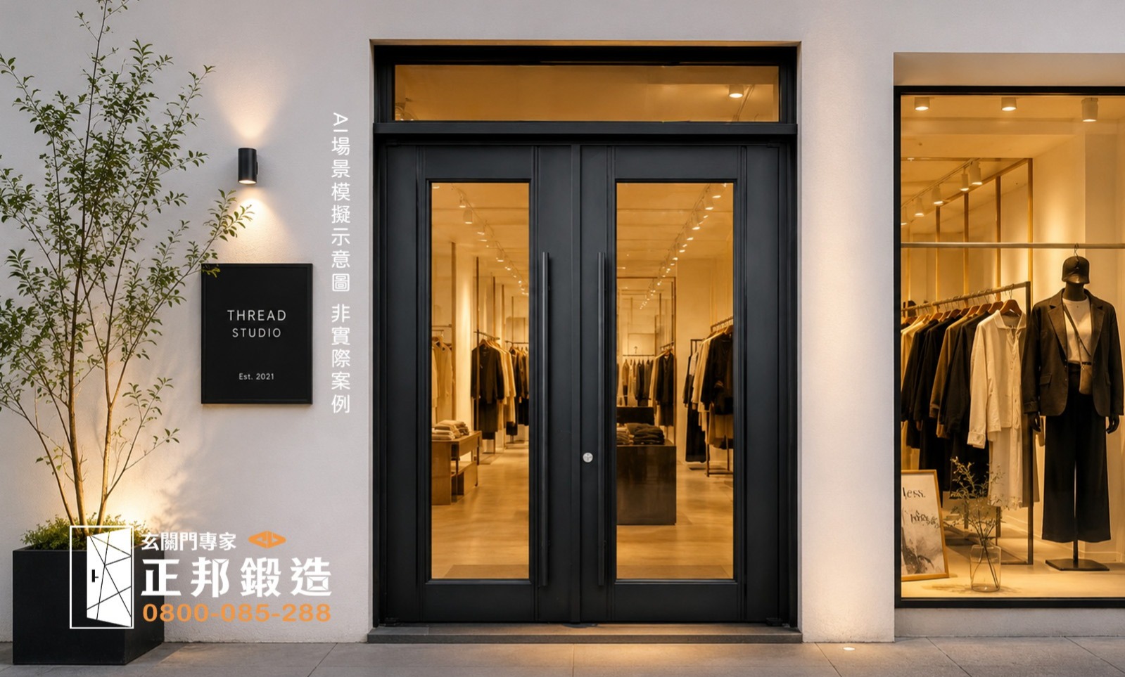 零售店玻璃門設計｜大片展示雙開門｜服飾店百貨專櫃引流設計｜正邦鍛造